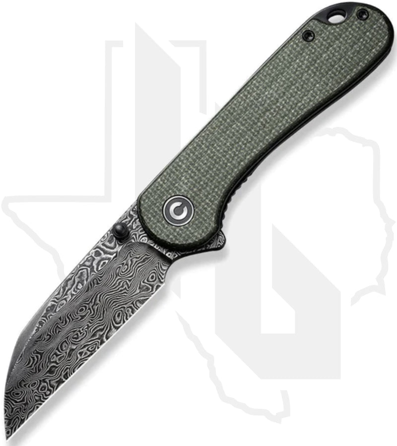 CIVIVI Elementum C18062AF-DS1 - Green Canvas Micarta, Damascus