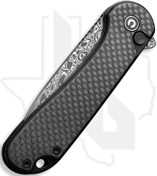 CIVIVI Button Lock Elementum II C18062PB-DS1 - Black G-10, Twill Carbon Fiber, Damascus