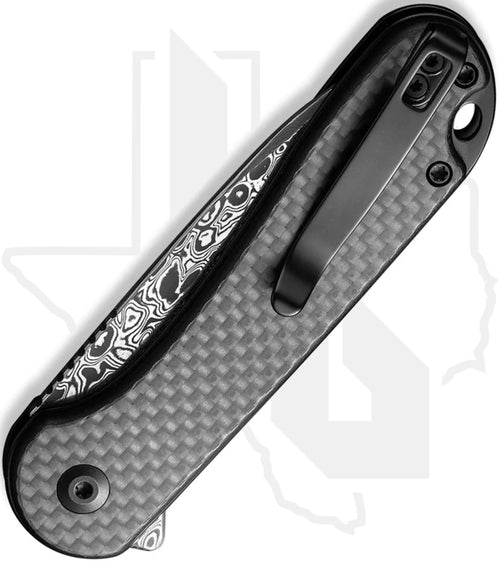 CIVIVI Button Lock Elementum II C18062PB-DS1 - Black G-10, Twill Carbon Fiber, Damascus