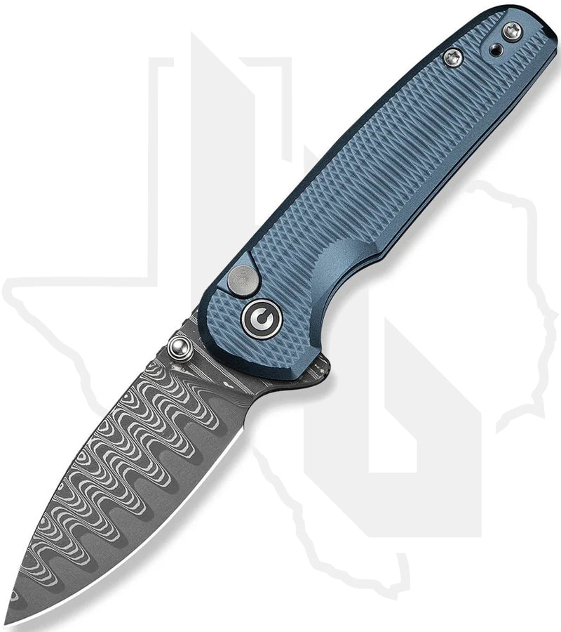 CIVIVI Mini Shakan C20052F-DS1 - Ripple Patterned Blue Aluminum, Damascus