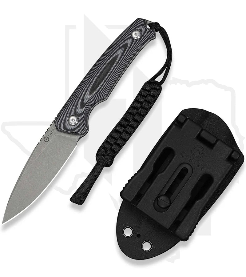 CIVIVI Altus Fixed Blade C20076B-2 - Gray & Black Layered G-10, Stonewashed