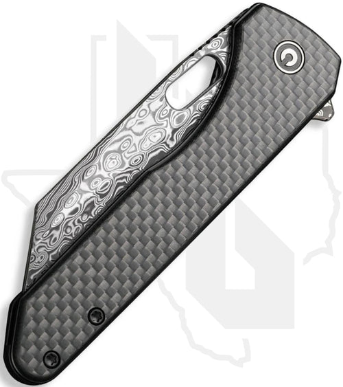 CIVIVI Nugz C23060-DS1 - Black G-10, Twill Caron Fiber, Damascus