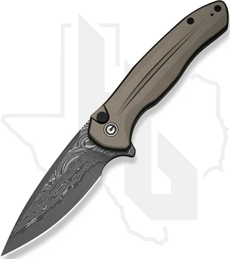 CIVIVI Button Lock Kitefin C24091-DS1 - Brownish Gray Aluminum, Damascus