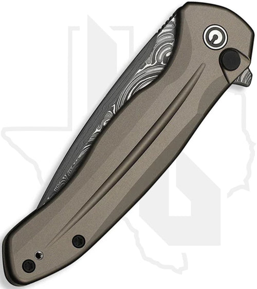 CIVIVI Button Lock Kitefin C24091-DS1 - Brownish Gray Aluminum, Damascus