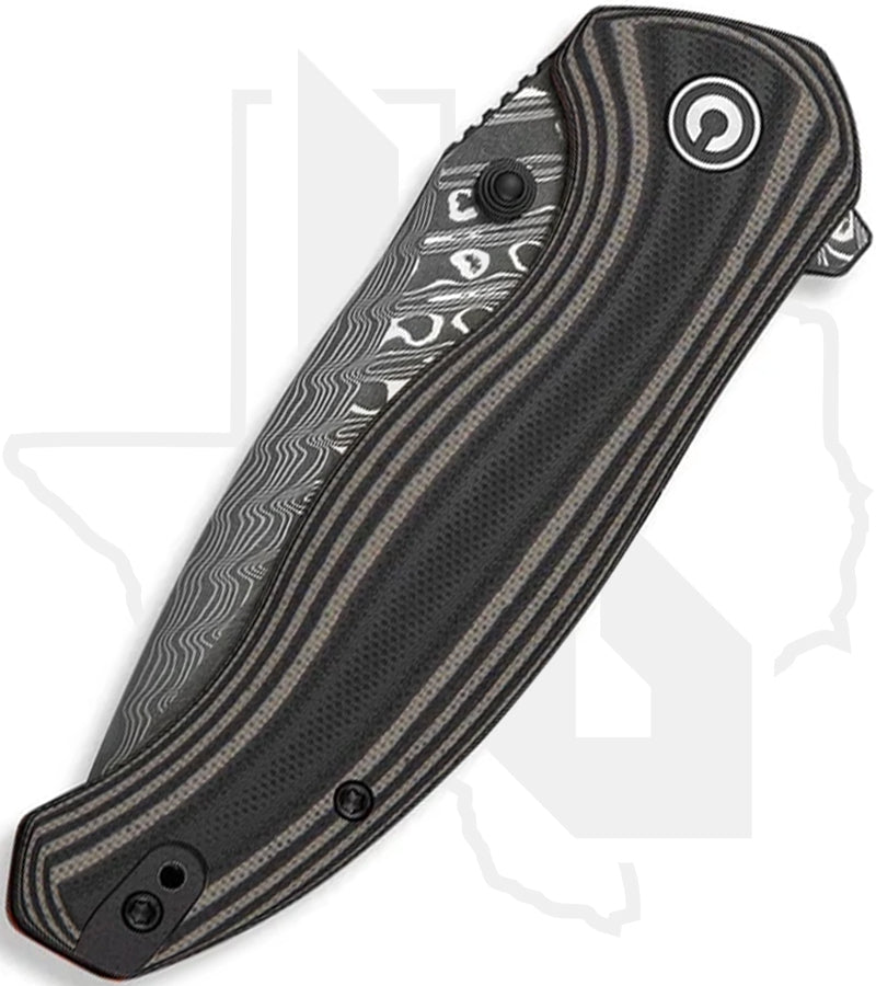 CIVIVI Vyrent C25037B-DS1 - Black & Tan & Orange G-10, Damascus