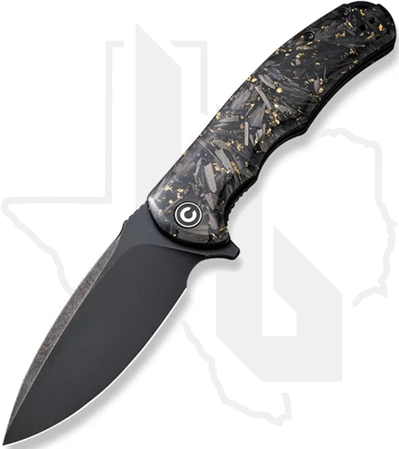 CIVIVI Praxis C803J - Shredded Carbon Fiber and Gold Shred in Clear Resin, Black Stonewashed