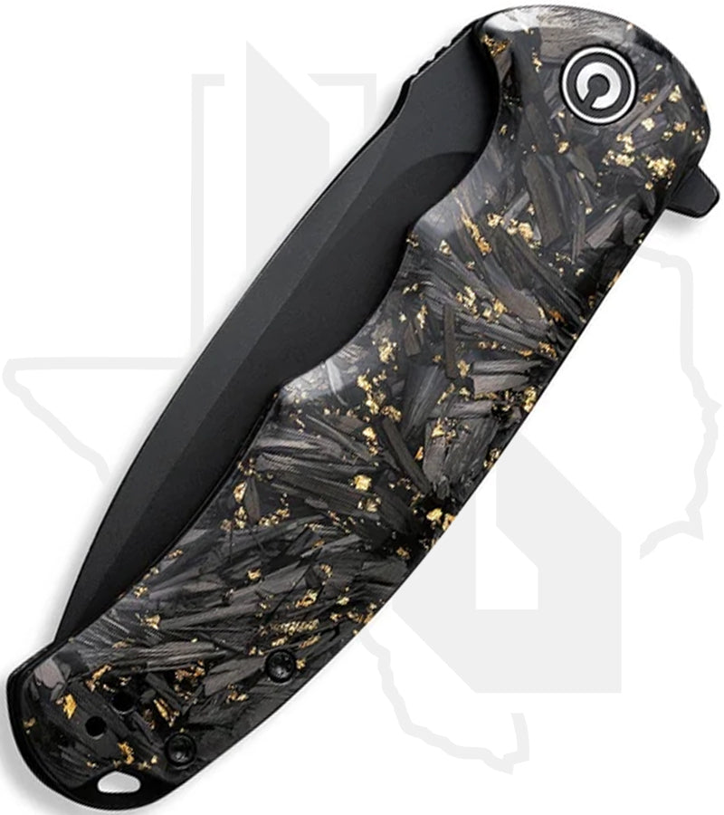 CIVIVI Praxis C803J - Shredded Carbon Fiber and Gold Shred in Clear Resin, Black Stonewashed