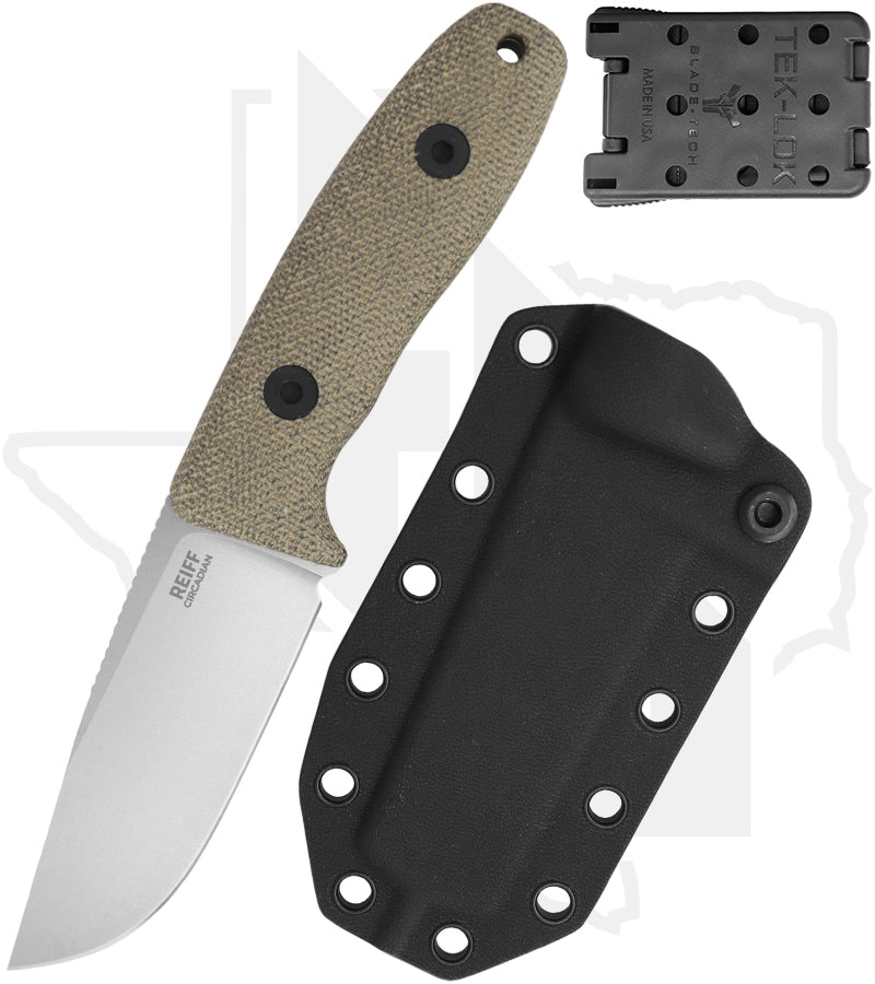 Reiff Knives Circadian CC119GCMBLKA - Clip Point, Stonewashed, Green Canvas Micarta