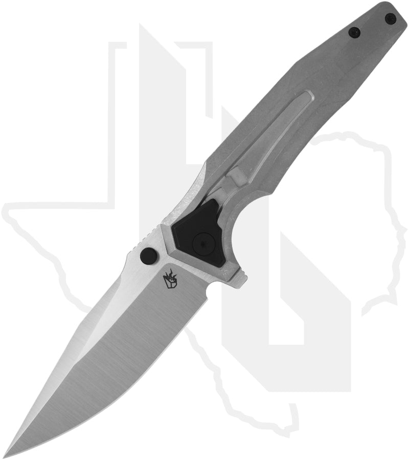 Arcane Design The Creature CREA-GRY-SAT - Stonewashed Titanium, Black Pivot Collar, Satin Drop Point