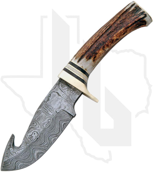 Rite Edge 9" Stag Guthook Skinner DM-1008 - Stag, Damascus, Guthook