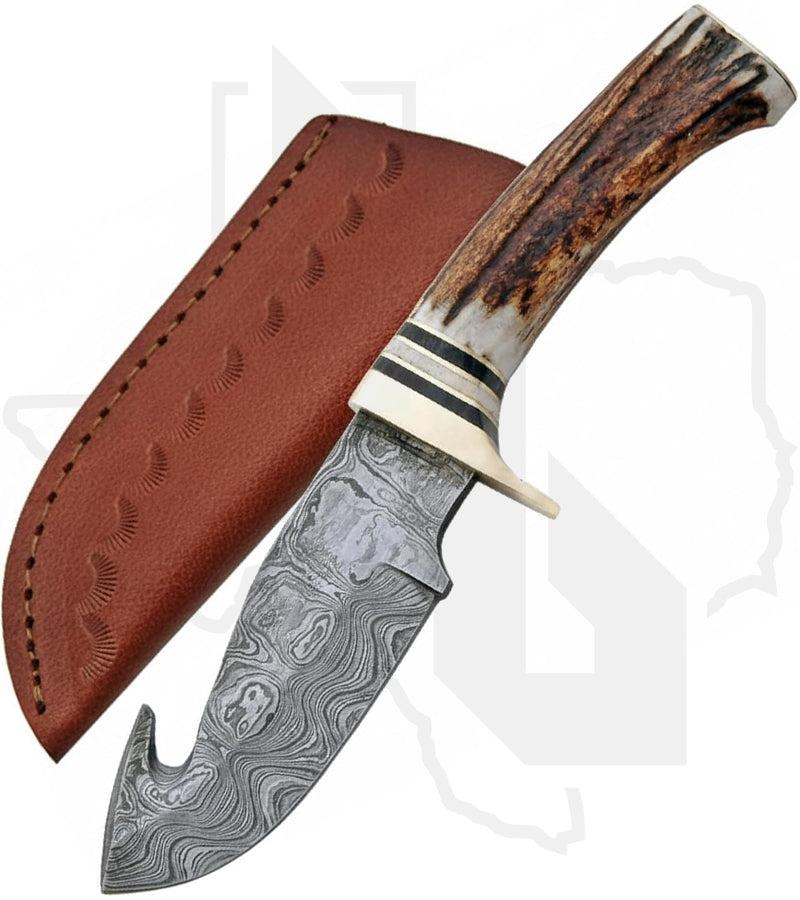 Rite Edge 9" Stag Guthook Skinner DM-1008 - Stag, Damascus, Guthook