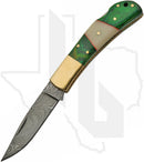SZCO Lockback DM-1169 - Green Pakkawood, Bone, Damascus
