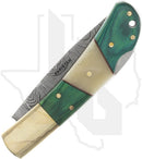 SZCO Lockback DM-1169 - Green Pakkawood, Bone, Damascus