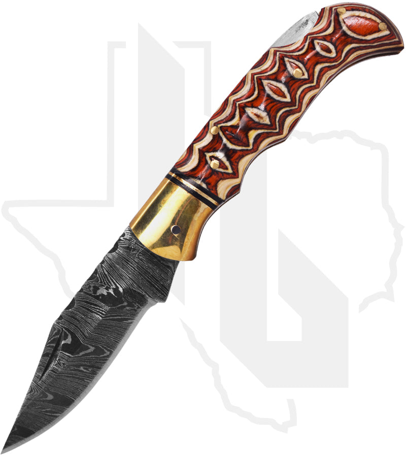 SZCO Twisted Wood Lockback DM-1285 - Wood, Damascus