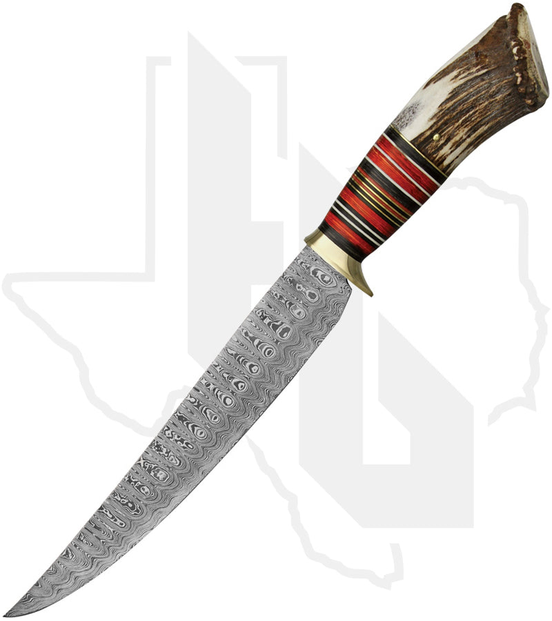 Rite Edge Crown Bowie DM1059 - Stag, Black/Red Wood, Damascus