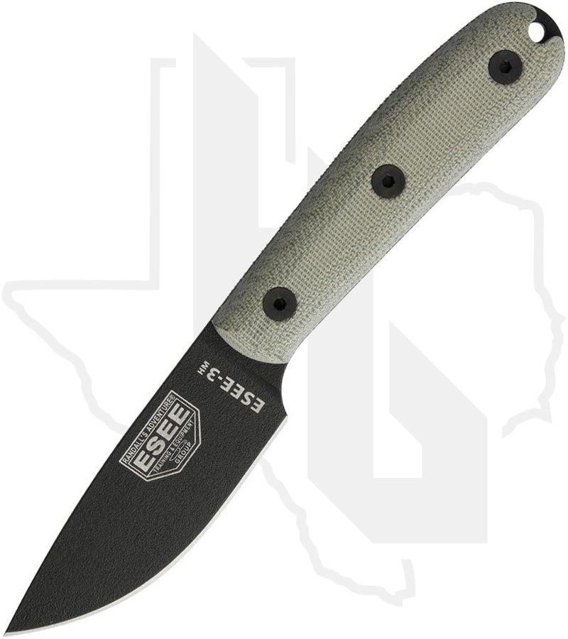 ESEE Knives ESEE-3 ESEE-3HM-K - Green Micarta, Black Powder Coat
