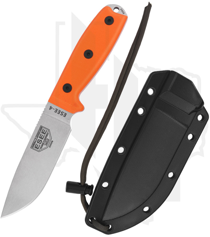 ESEE Knives ESEE-4 ESEE-4P35V-OR - Orange G-10, Stonewashed