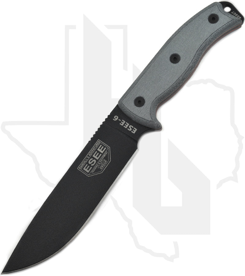 ESEE Knives ESEE-6 ESEE-6P-B - Gray Linen Micarta, Black Powder Coat
