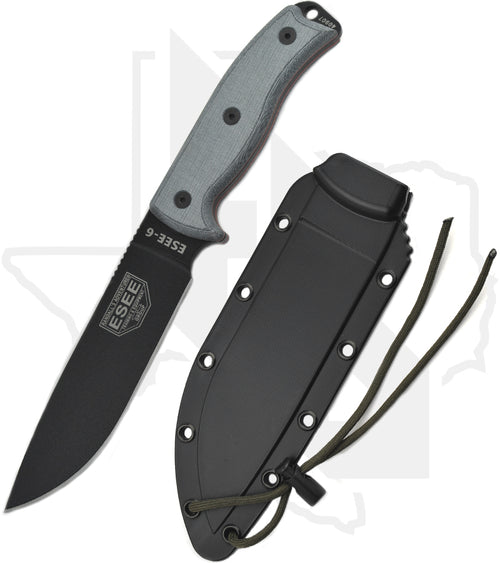 ESEE Knives ESEE-6 ESEE-6P-B - Gray Linen Micarta, Black Powder Coat