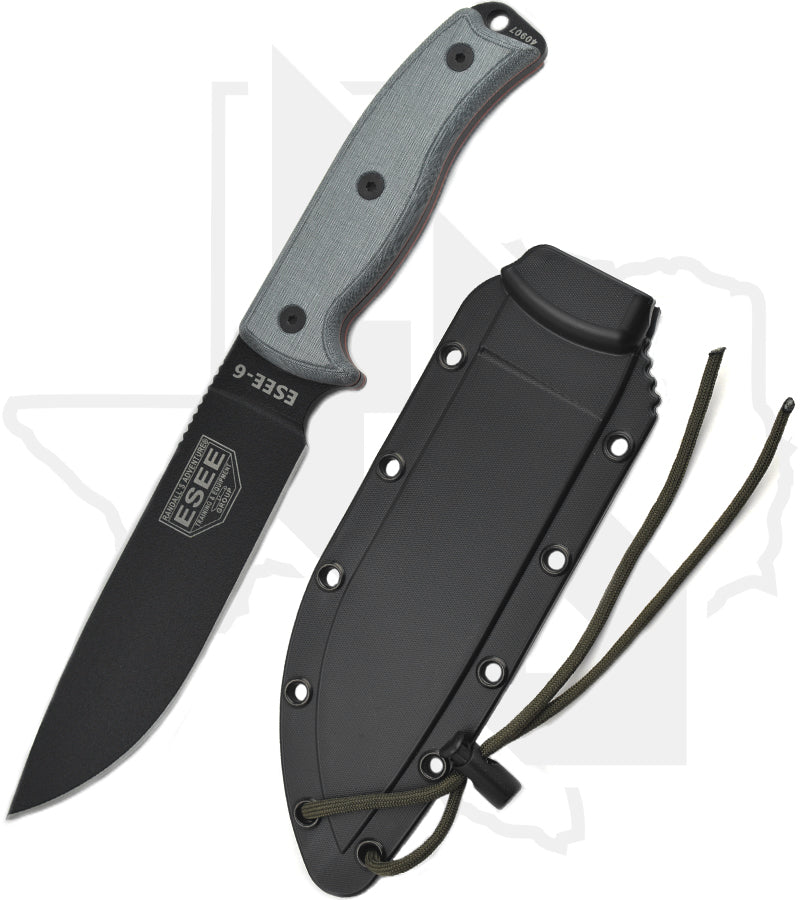 ESEE Knives ESEE-6 ESEE-6P-B - Gray Linen Micarta, Black Powder Coat