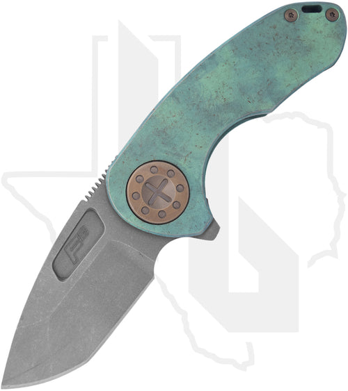 Curtiss Custom Knives F3 Compact - Antique Green Titanium, Blasted & Tumbled Spanto, Bronze Titanium Hardware (Pre-Owned)