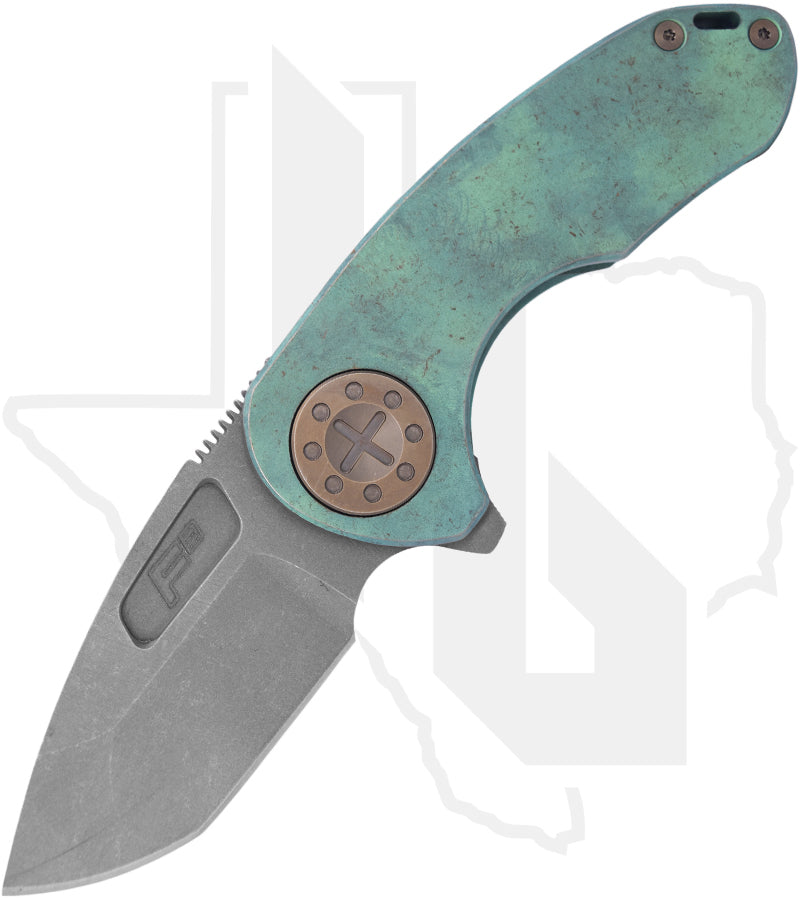 Curtiss Custom Knives F3 Compact - Antique Green Titanium, Blasted & Tumbled Spanto, Bronze Titanium Hardware (Pre-Owned)