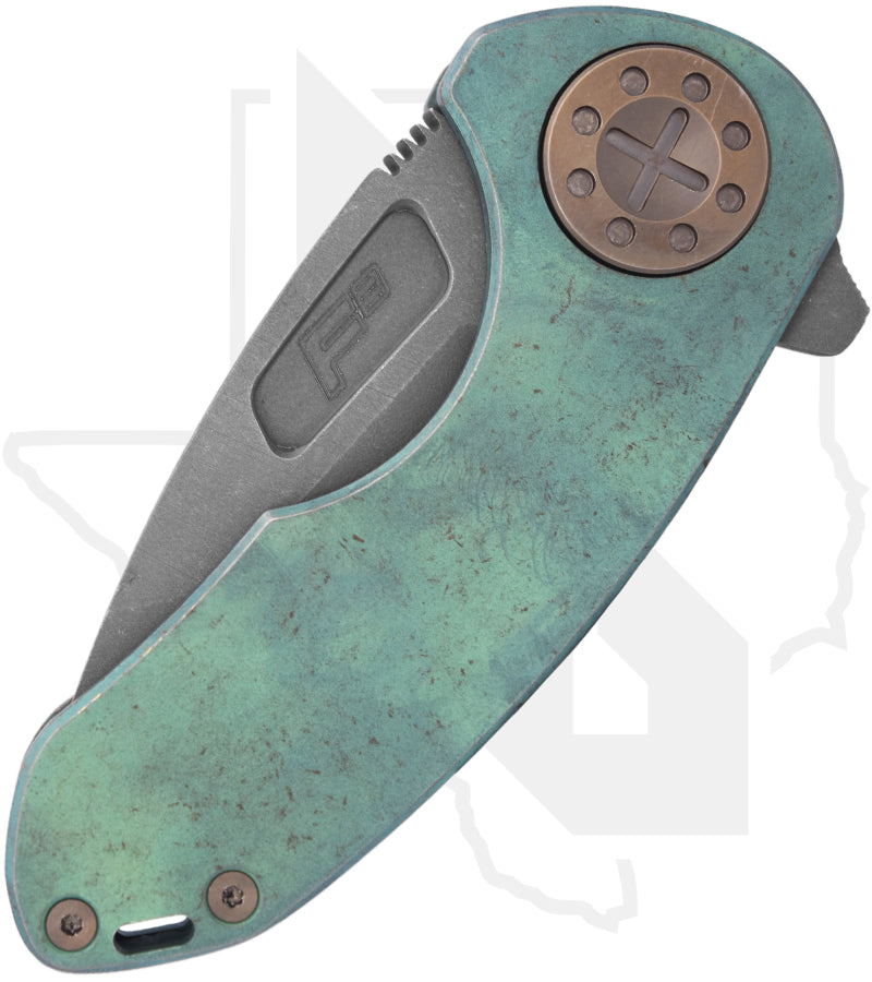 Curtiss Custom Knives F3 Compact - Antique Green Titanium, Blasted & Tumbled Spanto, Bronze Titanium Hardware (Pre-Owned)