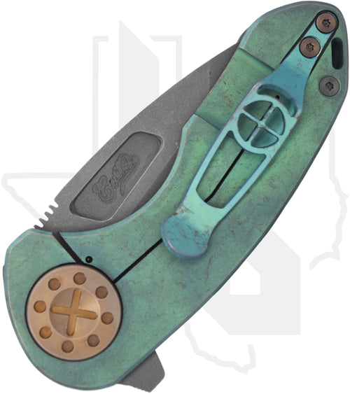 Curtiss Custom Knives F3 Compact - Antique Green Titanium, Blasted & Tumbled Spanto, Bronze Titanium Hardware (Pre-Owned)