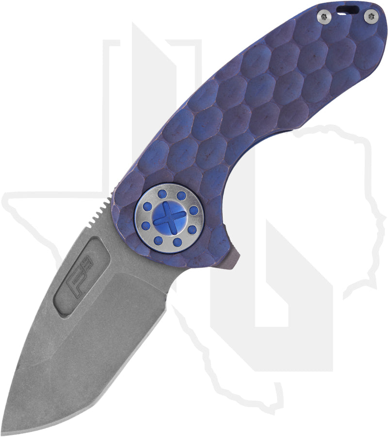 Curtiss Custom Knives F3 Compact - Blue PM-Mill Titanium, Blasted & Tumbled Spanto, Blue/Polished Titanium Hardware (Pre-Owned)