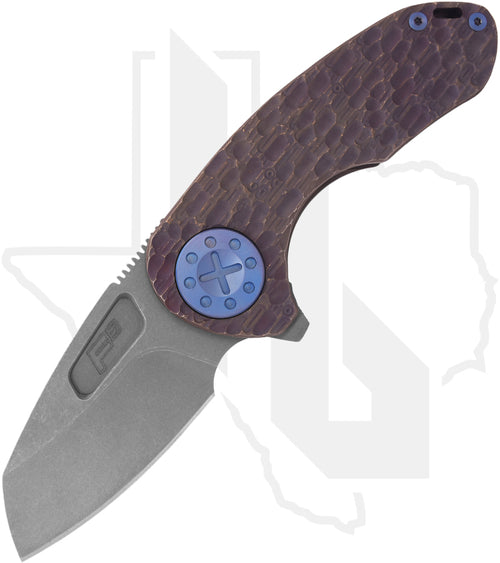 Curtiss Custom Knives F3 Compact - Root Beer/Bronze FJ-Mill Titanium , Blasted & Tumbled Wharncliffe, Blue Titanium Hardware (Pre-Owned)