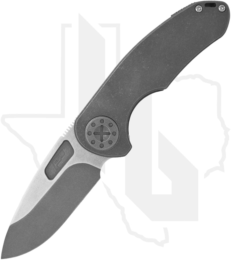 Curtiss Custom Knives F3 Medium - Non-Flipper, Blasted & Tumbled Titanium, Two-Tone Drop Point, Stainless Steel Hardware (Pre-Owned)