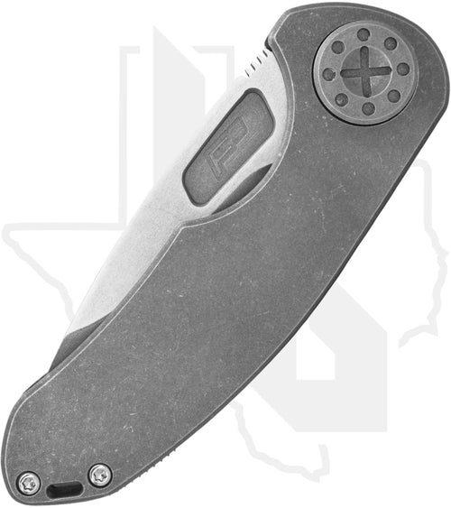 Curtiss Custom Knives F3 Medium - Non-Flipper, Blasted & Tumbled Titanium, Two-Tone Drop Point, Stainless Steel Hardware (Pre-Owned)