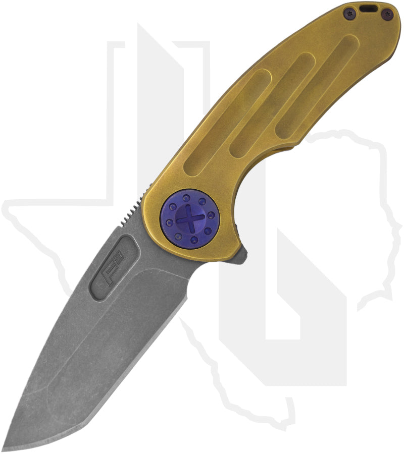 Curtiss Custom Knives F3 Medium - Yellow Ball-Mill Titanium, Blasted & Tumbled Spanto, Blurple Titanium Hardware (Pre-Owned)