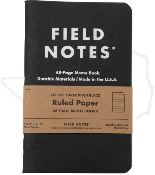 Field Notes Pitch Black FN-34 - Ruled Paper, 3-Pack