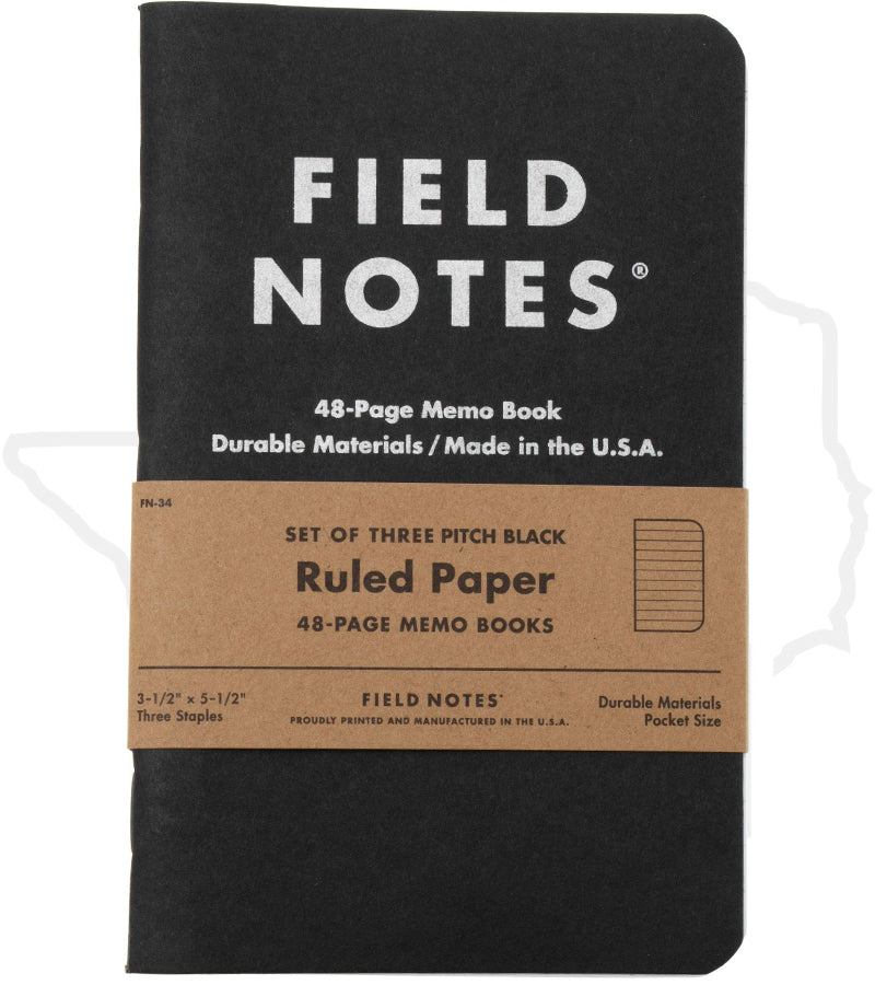 Field Notes Pitch Black FN-34 - Ruled Paper, 3-Pack