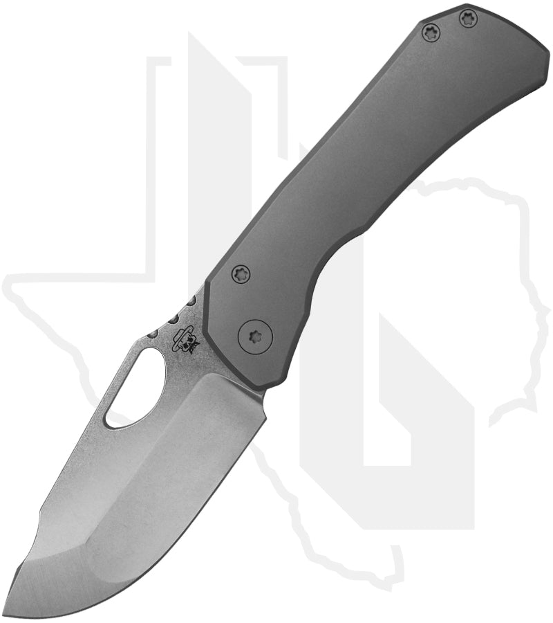 Deadman Design Co. Elixir folding knife with stonewashed Vanax blade and sandblasted titanium handle