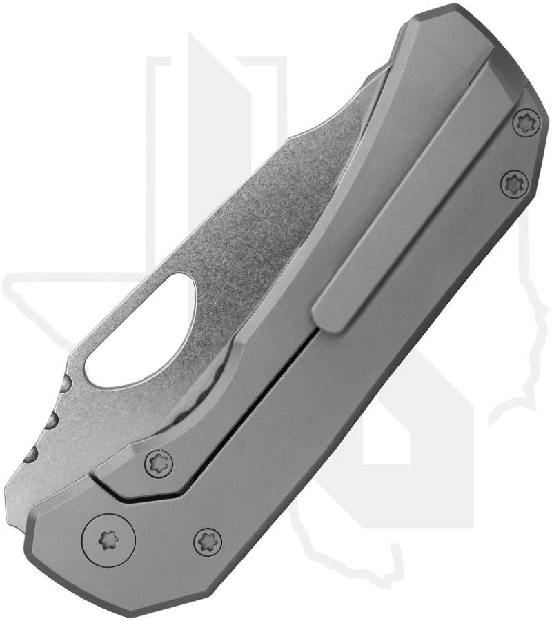 Deadman Design Co. Elixir folding knife with stonewashed Vanax blade and sandblasted titanium handle