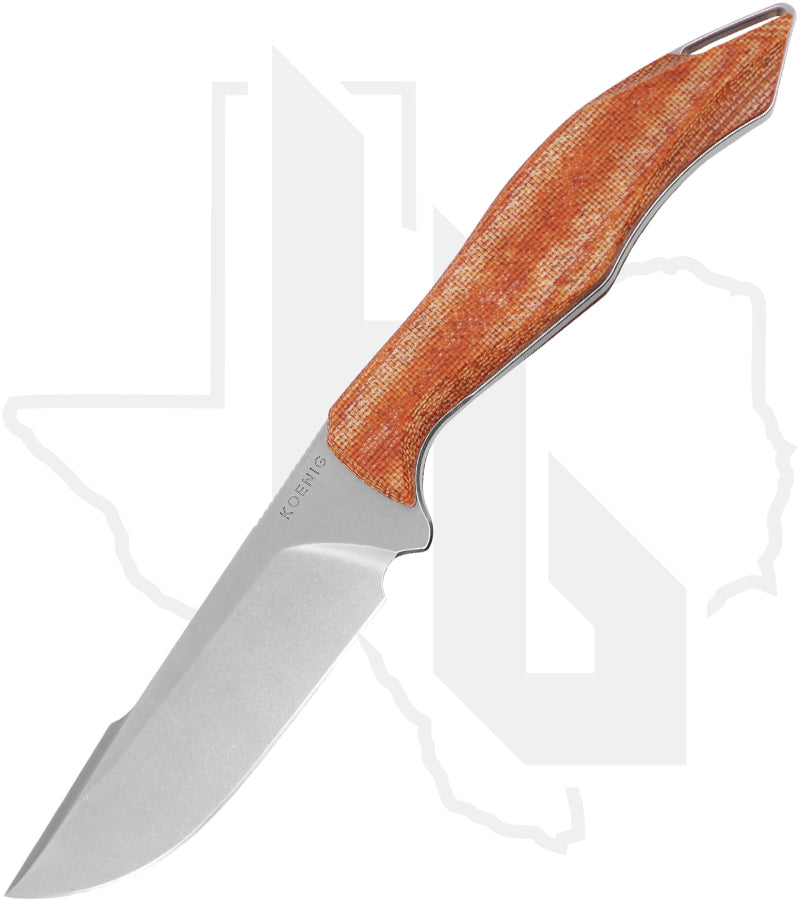 Koenig Knives Helo - Patterned Tan Canvas Micarta, Brightwashed