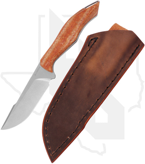 Koenig Knives Helo - Patterned Tan Canvas Micarta, Brightwashed