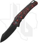 Folding knife with black blade and red and black handle Hawk Designs Talon