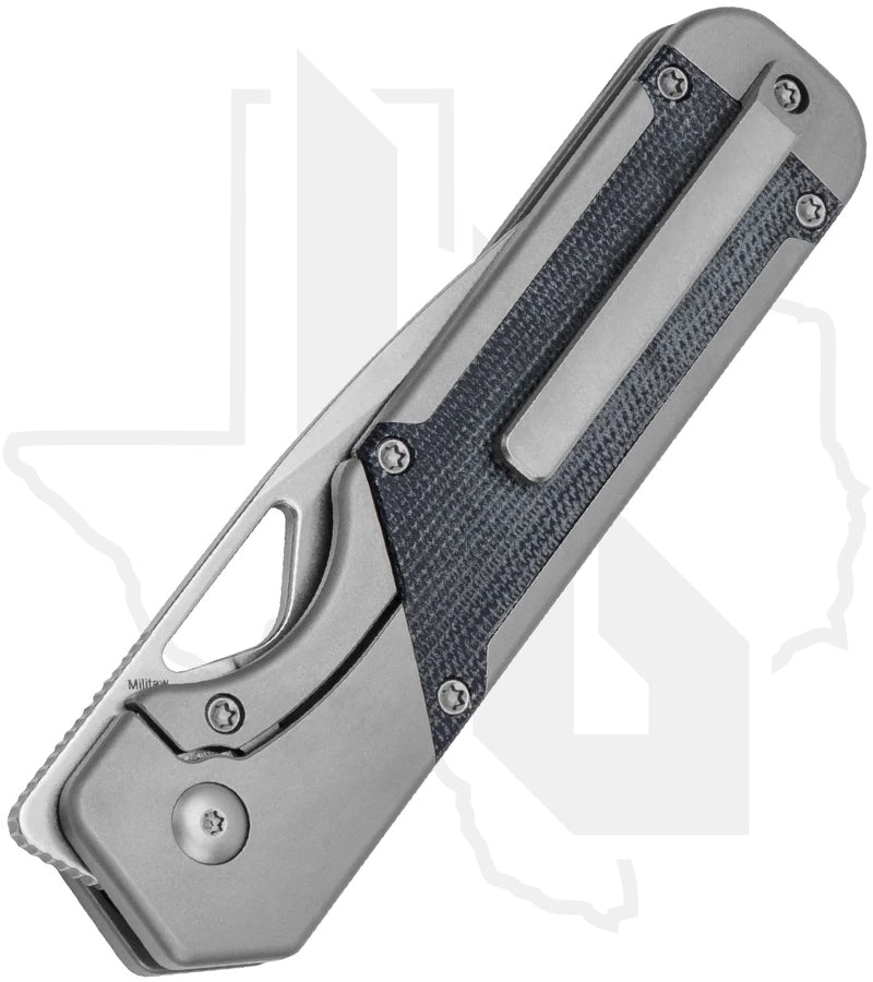 Kizer Militaw KI3634A1 - Titanium, Black Micarta Inlays, Stonewashed