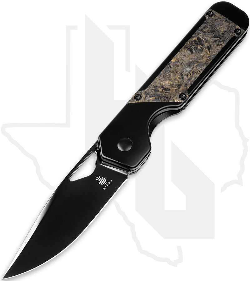 Kizer Militaw KI3634A3 - Titanium, Dark Matter Gold Fatcarbon Inlays, DLC
