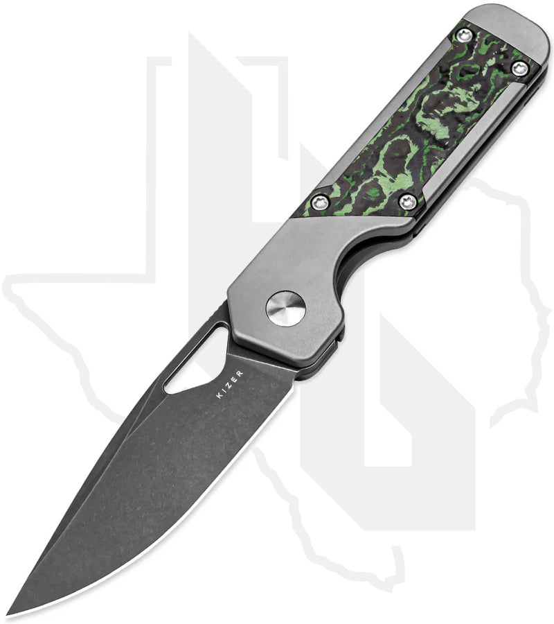 Kizer Mini Militaw KI3634SA2 - Titanium, Jungle Wear Fatcarbon Inlays, Dark Stonewashed