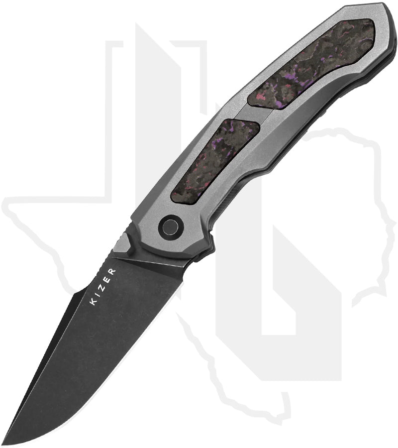 Kizer Feweed KI3694A1 - Titanium, Purple Haze Fatcarbon Inlays, Black Stonewashed
