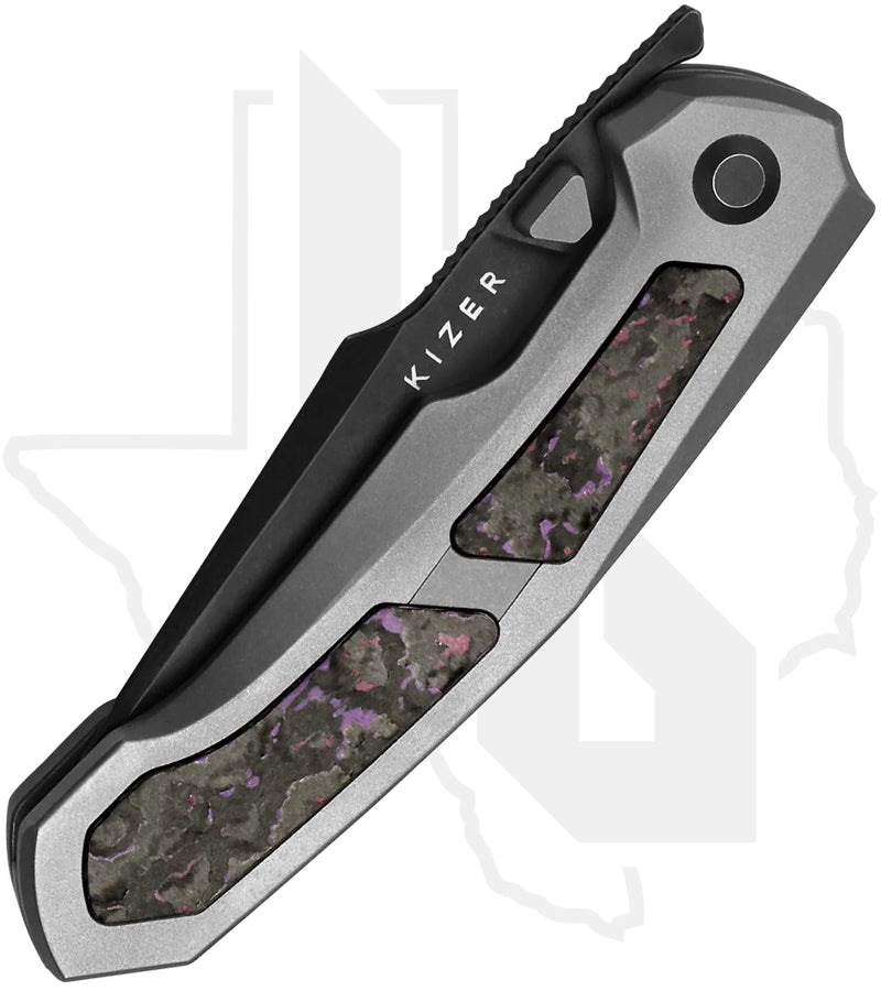 Kizer Feweed KI3694A1 - Titanium, Purple Haze Fatcarbon Inlays, Black Stonewashed