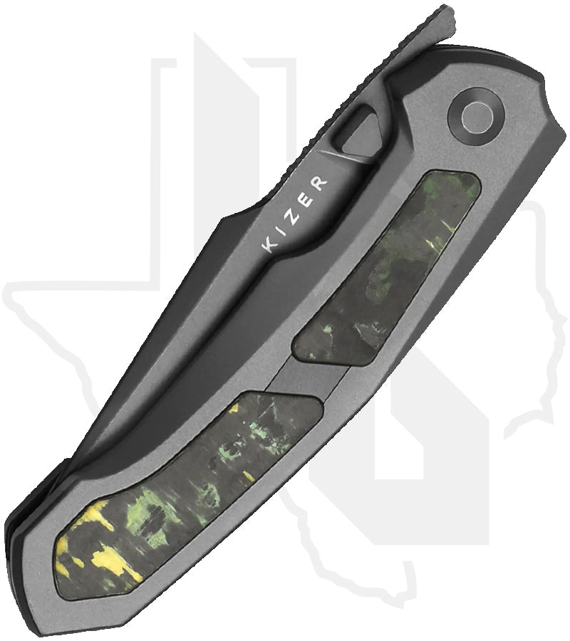 Kizer Feweed KI3694A2 - Titanium, Toxic Storm Fatcarbon Inlays, Gray Stonewashed