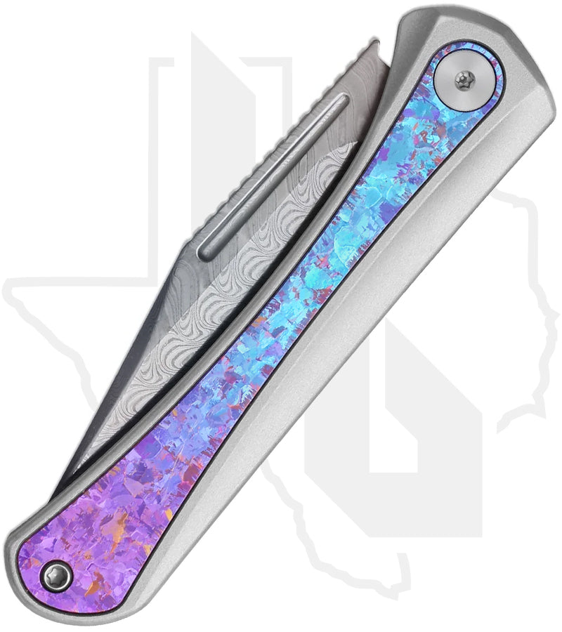 Kizer Melody KI3732A1 - Aluminum, Blue & Purple Crystallized Titanium Inlays, Acid Washed Damascus