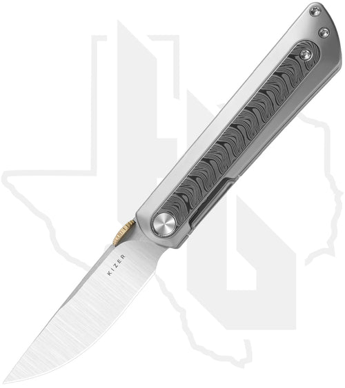 Kizer Quoll KI3733A1 - Titanium, Rainbows Damascus Inlays, Satin