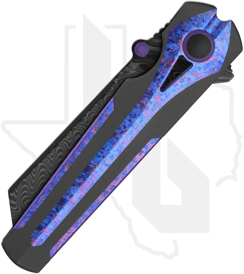 Kizer Staff KI3795A1 - Titanium, Blue & Purple Crystallized Titanium Inlays, Acid Washed Damascus