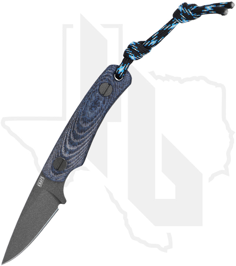 KNAFS Little Lulu KNAFS-00758 - Blue Denim Micarta, Tungsten Cerakote, JRE Black Leather Sheath, HOB Exclusive
